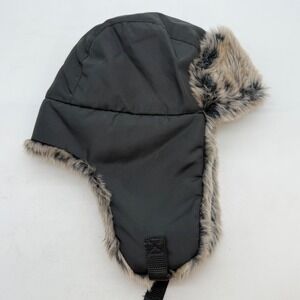 Levi Strauss & Co Black Faux Fur Trapper Hat Quilted Ushanka Aviator S/M